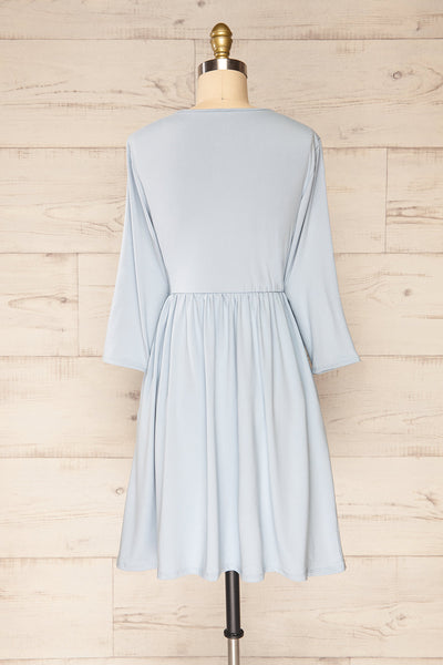 Hemili Light Blue Wrap Neckline Short Dress | La petite garçonne back view