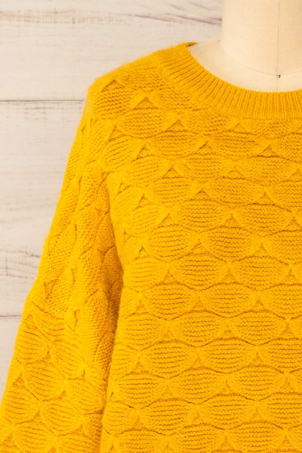 Henares Scalloped Knit Cropped Sweater | La petite garçonne front close-up