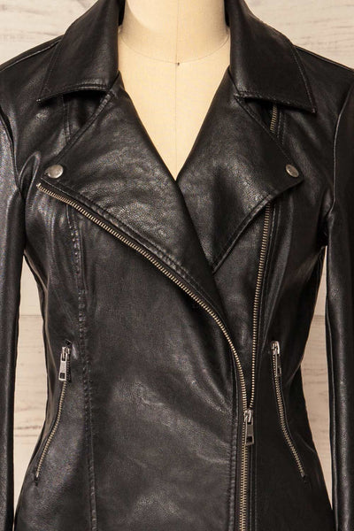 Heraklion Black Faux-Leather Jacket | La petite garçonne open close-up