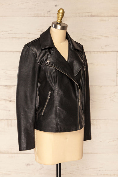 Heraklion Black Faux-Leather Jacket | La petite garçonne side view