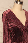 Herleen Bourgogne Red Pattern Velvet Wrap Dress | La Petite Garçonne side close-up