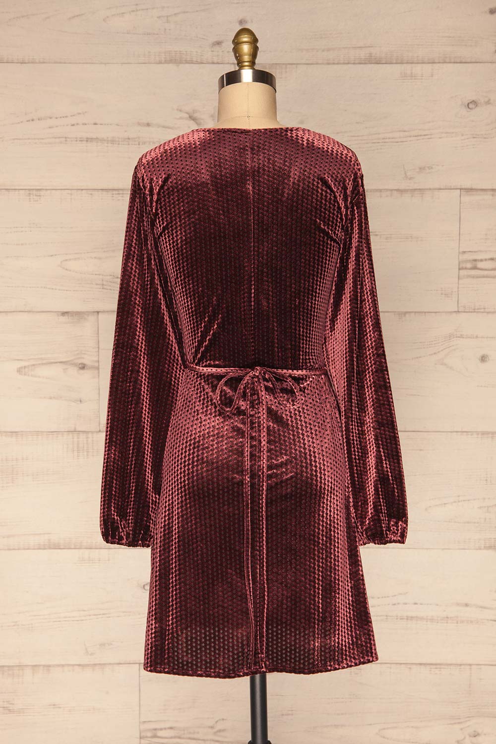 Herleen Bourgogne Red Pattern Velvet Wrap Dress | La Petite Garçonne back view 