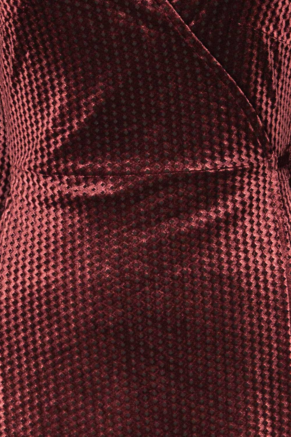 Herleen Bourgogne Red Pattern Velvet Wrap Dress | La Petite Garçonne fabric detail 