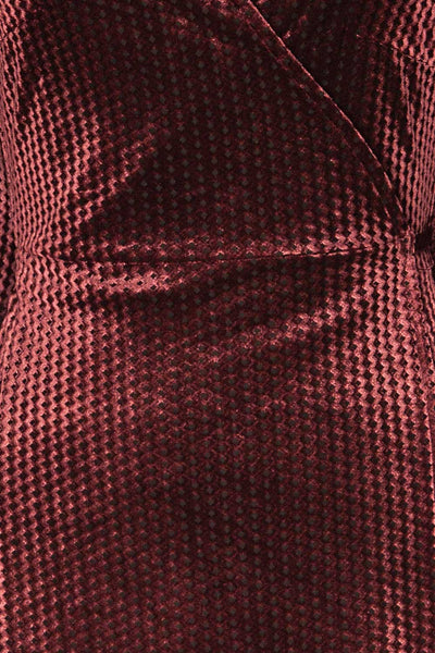 Herleen Bourgogne Red Pattern Velvet Wrap Dress | La Petite Garçonne fabric detail