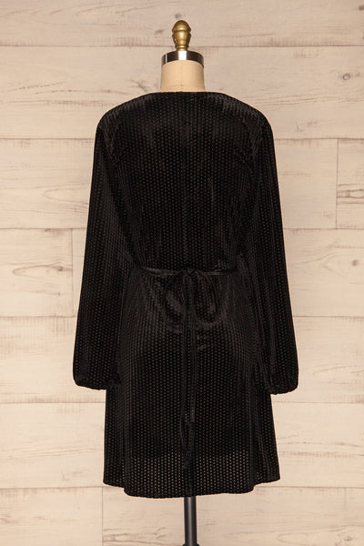 Herleen Noir Black Pattern Velvet Wrap Dress | La Petite Garçonne back view