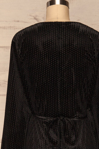 Herleen Noir Black Pattern Velvet Wrap Dress | La Petite Garçonne back close-up