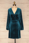 Herleen Turquoise Blue Pattern Velvet Wrap Dress | La Petite Garçonne front view