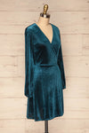 Herleen Turquoise Blue Pattern Velvet Wrap Dress | La Petite Garçonne side view