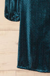 Herleen Turquoise Blue Pattern Velvet Wrap Dress | La Petite Garçonne bottom close-up