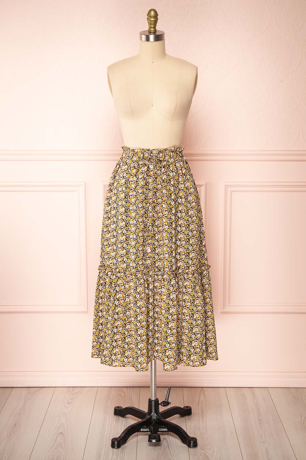 Herma Yellow Floral Patterned Midi Skirt | Boutique 1861 front view 