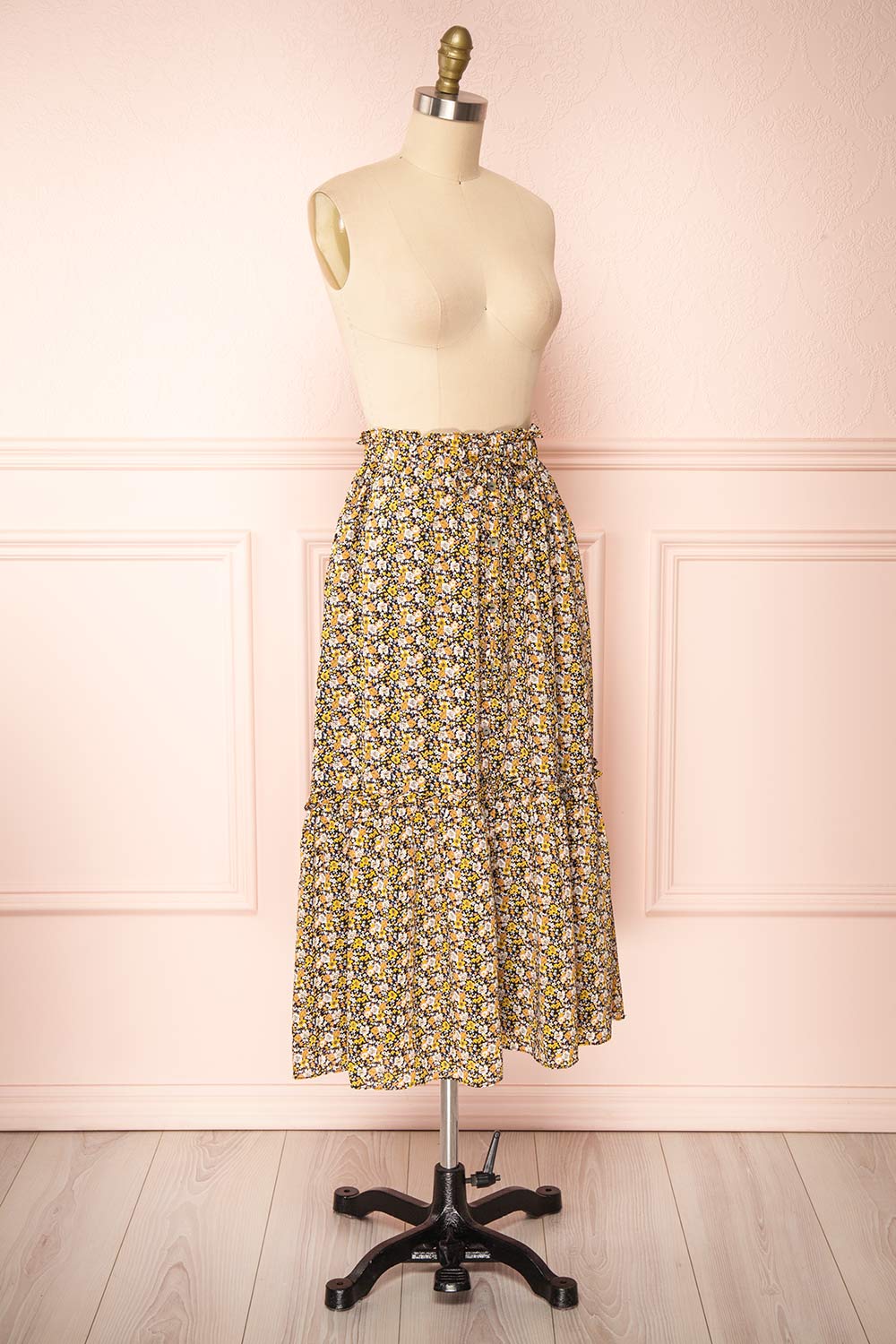 Herma Yellow Floral Patterned Midi Skirt | Boutique 1861 side view 