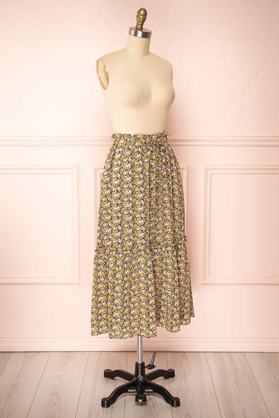 Herma Yellow Floral Patterned Midi Skirt | Boutique 1861 side view
