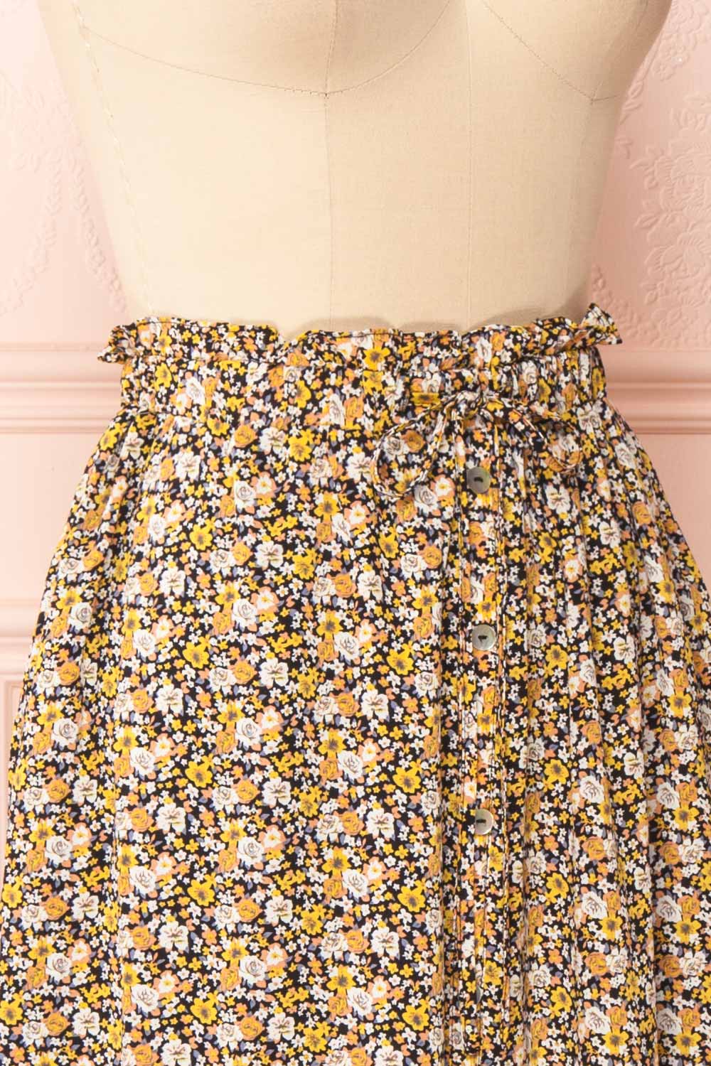 Herma Yellow Floral Patterned Midi Skirt | Boutique 1861 side close-up