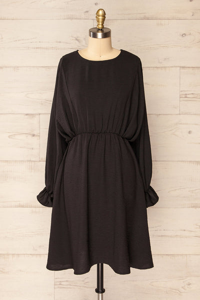 Hermanas Black Short A-line Dress w/ Long Sleeves | La petite garçonne front view