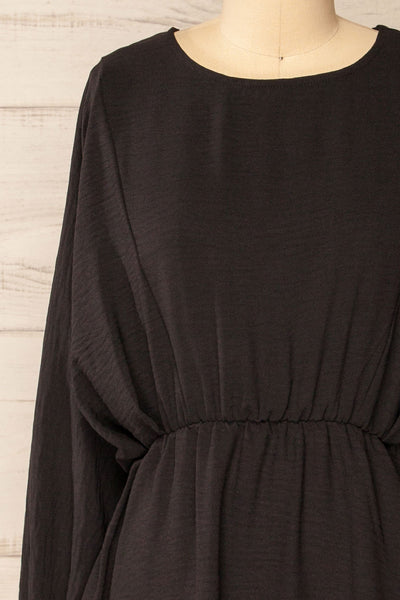 Hermanas Black Short A-line Dress w/ Long Sleeves | La petite garçonne front close-up