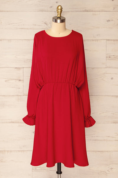 Hermanas Red Short A-line Dress w/ Long Sleeves | La petite garçonne front view