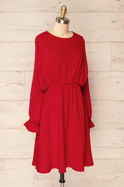 Hermanas Red Short A-line Dress w/ Long Sleeves | La petite garçonne side view