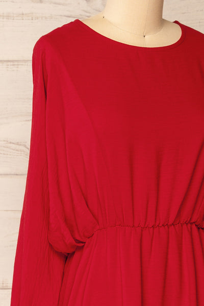 Hermanas Red Short A-line Dress w/ Long Sleeves | La petite garçonne side close-up