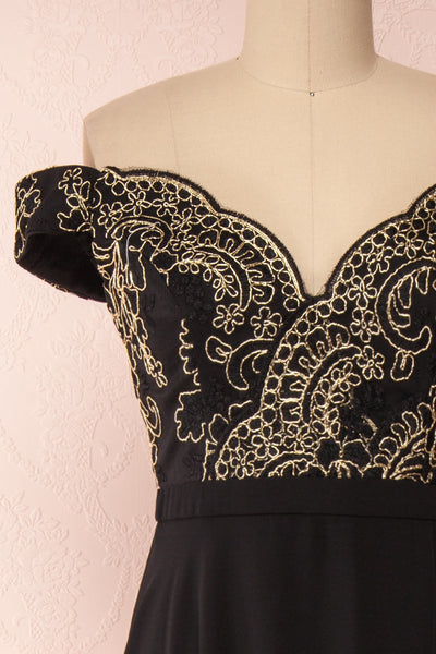 Hermeline Black Maxi Dress with Slit| | Boutique 1861 front close-up