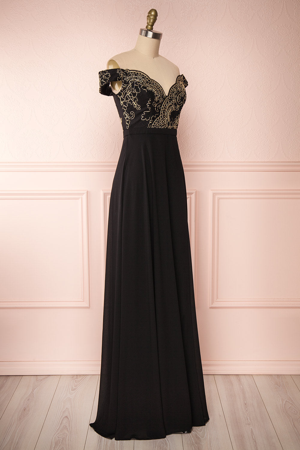 Hermeline Black Maxi Dress with Slit| | Boutique 1861 side view 