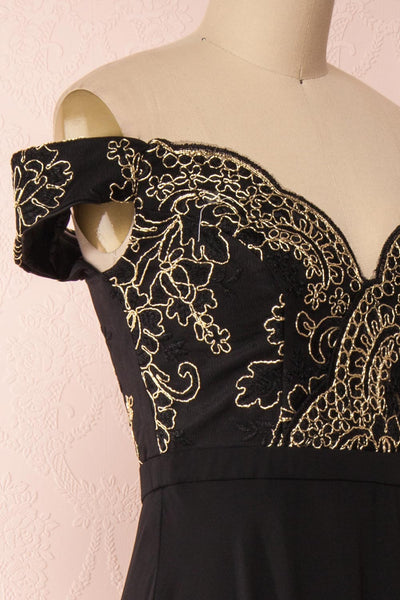Hermeline Black Maxi Dress with Slit| | Boutique 1861 side close-up