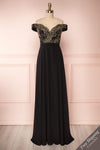 Hermeline Black Maxi Dress with Slit| | Boutique 1861 front view