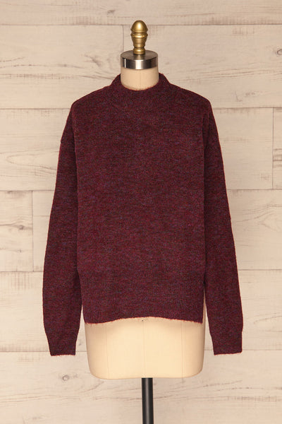 Herning Burgundy High-Neck Knit Sweater | Boutique 1861 front view