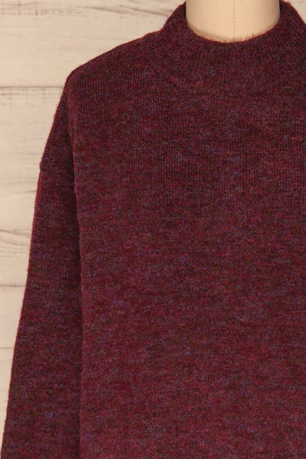 Herning Burgundy High-Neck Knit Sweater | Boutique 1861 front close-up