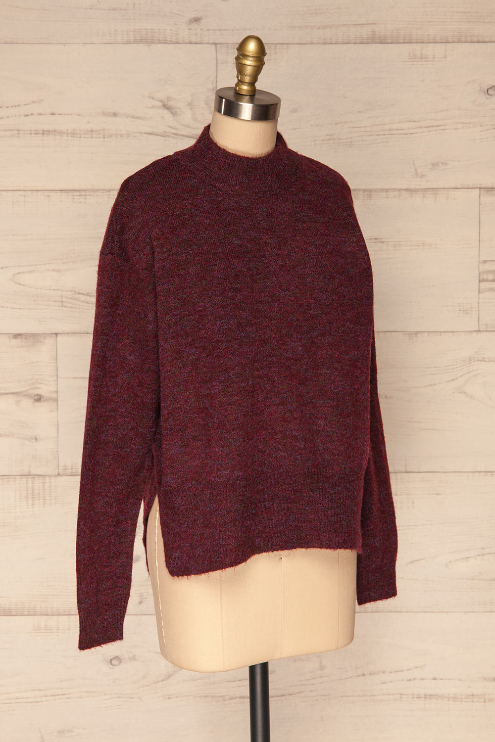 Herning Burgundy High-Neck Knit Sweater | Boutique 1861 side view 