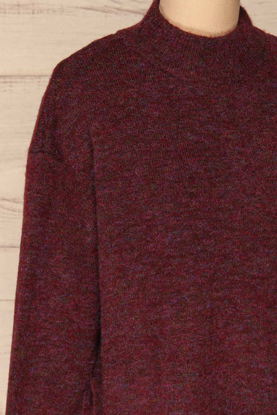 Herning Burgundy High-Neck Knit Sweater | Boutique 1861 side close-up