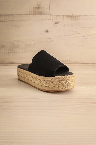 Hiba Black Cord Platform Slide Sandals | La petite garçonne front view