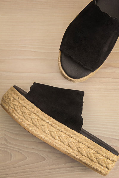 Hiba Black Cord Platform Slide Sandals | La petite garçonne flat view