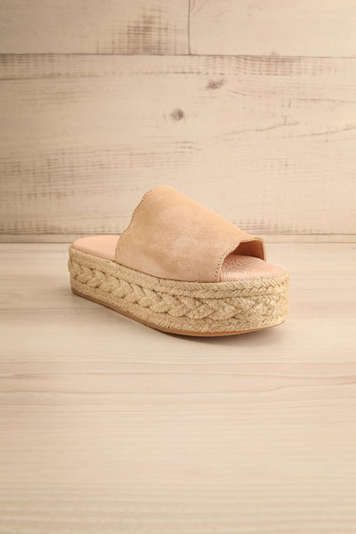 Hiba Sand Cord Platform Slide Sandals | La petite garçonne front view