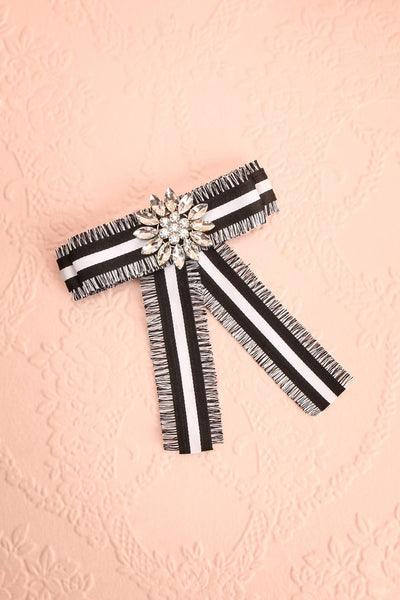 Hieracium Black & White Ribbon Bow & Crystal Brooch | Boutique 1861 1