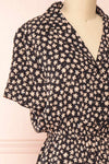 Hilda Black Short Sleeves Floral Dress With collar | Boutique 1861 side close-up