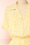 Hilda Yellow Short Sleeves Floral Dress With collar | Boutique 1861 front close-up