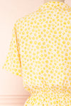 Hilda Yellow Short Sleeves Floral Dress With collar | Boutique 1861 back close-up