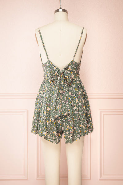 Hillevi Tie-Back Floral Romper with Ruffles | Boutique 1861 back view