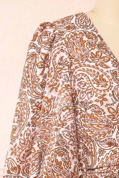 Hinata Paisley Short Wrap Dress | Boutique 1861 side close-up