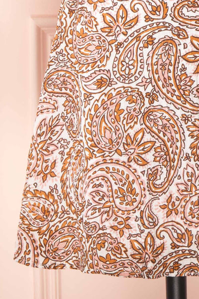 Hinata Paisley Short Wrap Dress | Boutique 1861 bottom close-up