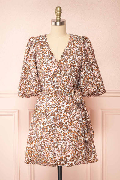 Hinata Paisley Short Wrap Dress | Boutique 1861 front view