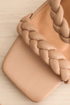 Hirna Beige Faux Leather Heeled Sandals | La petite garçonne flat close-up