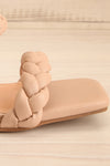Hirna Beige Faux Leather Heeled Sandals | La petite garçonne side front  close-up