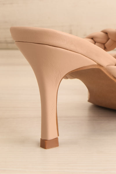 Hirna Beige Faux Leather Heeled Sandals | La petite garçonne back close-up