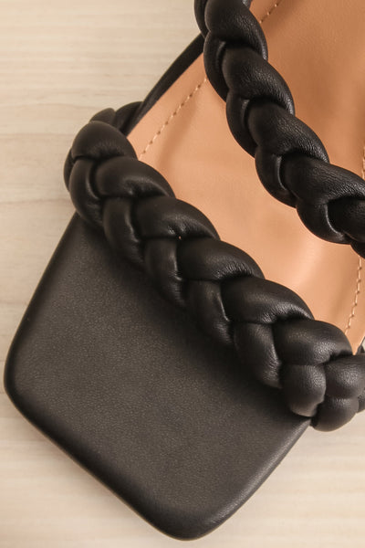 Hirna Black Faux Leather Heeled Sandals | La petite garçonne close-up
