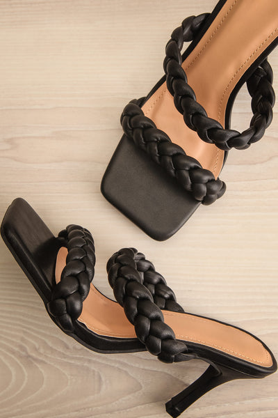 Hirna Black Faux Leather Heeled Sandals | La petite garçonne