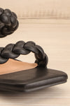 Hirna Black Faux Leather Heeled Sandals | La petite garçonne front close-up