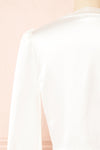 Hisoka White Satin Blouse w/ Lace Trim | Boutique 1861 back close-up