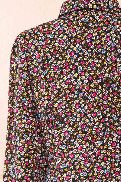 Hitomi Short Floral Pattern Button-Up Dress | Boutique 1861  back close-up