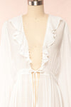 Hokulani White Kimono w/ Ruffles | Boutique 1861 front close up